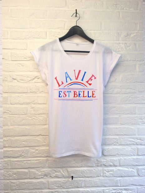 TH Gallery - La vie est belle (bleu et rouge) - Femme-T shirt-Atelier Amelot